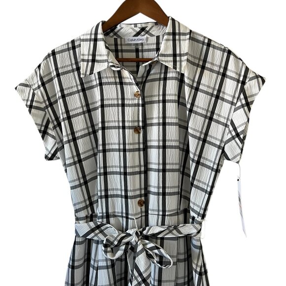 Calvin Klein NEW Gauze Windowpane Short Sleeve Shirtdress Size 10 - Picture 3 of 16